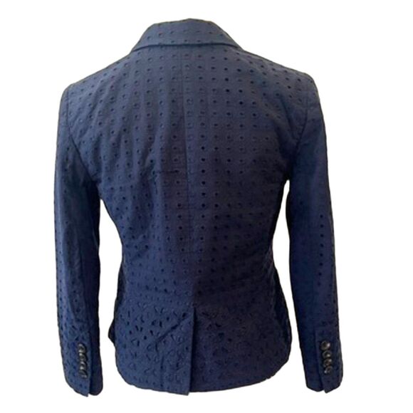 Ann Taylor Newbury Navy Blue Eyelet Fitted Blazer OP One Button Office Work - Picture 2 of 6